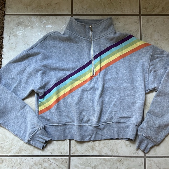 Wildfox 1/2 Zip Funnel Neck Cropped Top Heather Gray - Picture 7 of 7